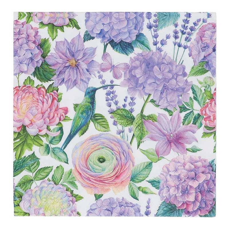 Gisela Graham Pack of 20 Paper Napkins Lilac Flowers and Hummingbird 36628 main