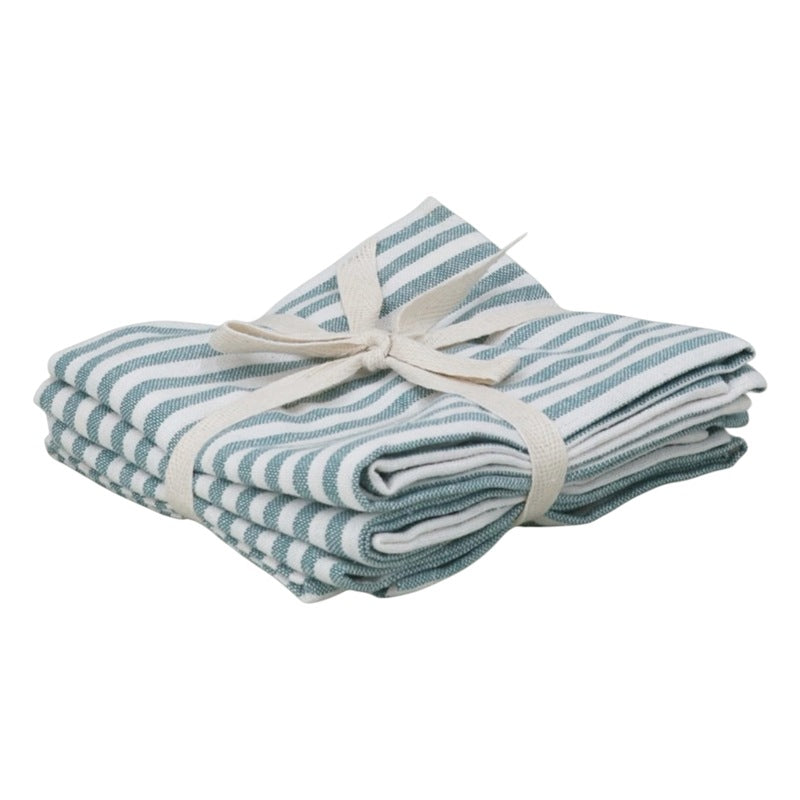 Gisela Graham Pack of 3 Green Cotton Mix Stripe T-Towel 37601 main