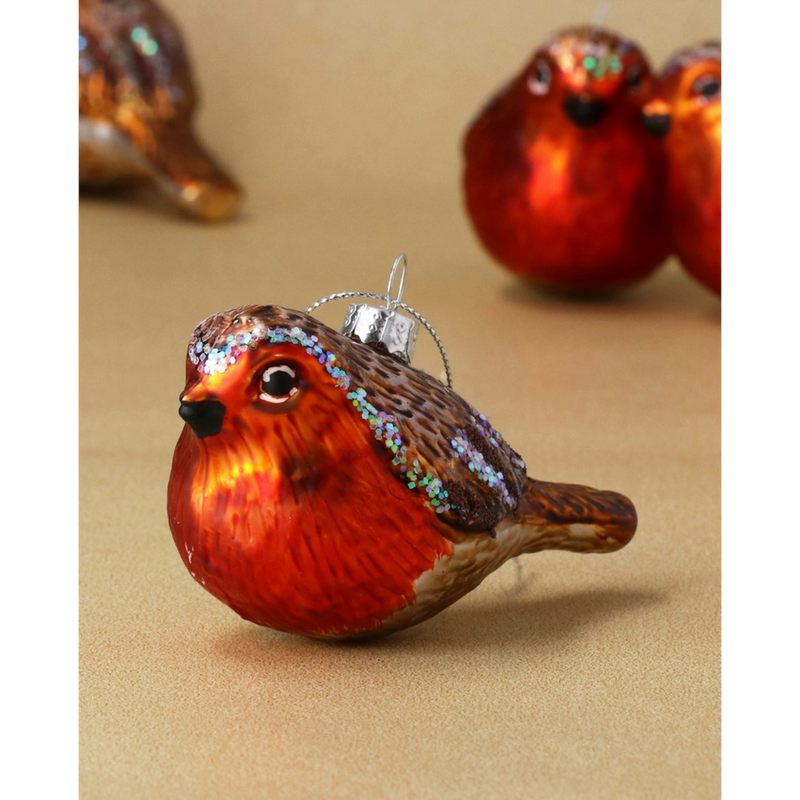 Gisela Graham Painted Hanging Glass Robin Decoration 02401 group
