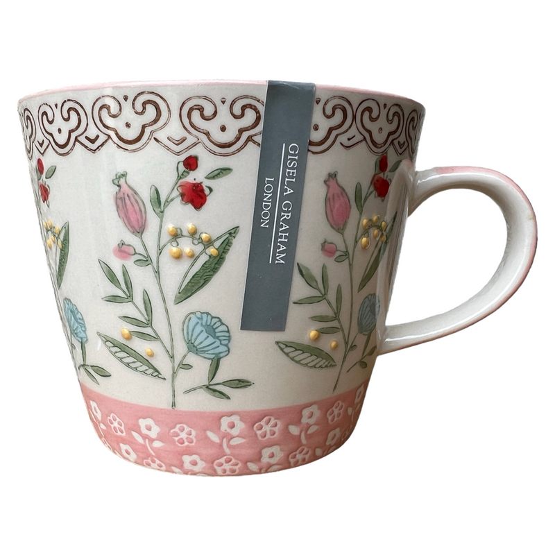 Gisela Graham Pink Band Rosehip Stoneware Mug 33000 close-up