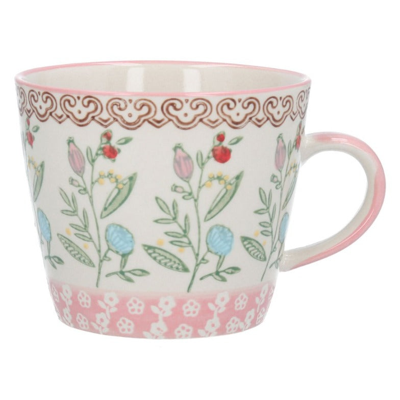 Gisela Graham Pink Band Rosehip Stoneware Mug 33000 front