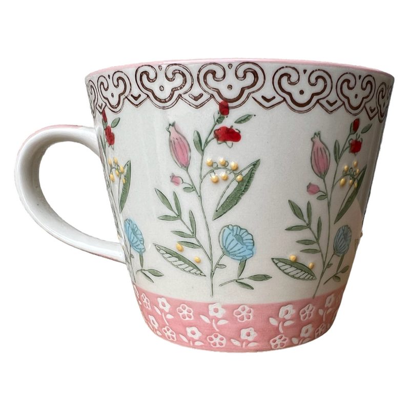 Gisela Graham Pink Band Rosehip Stoneware Mug 33000 rear