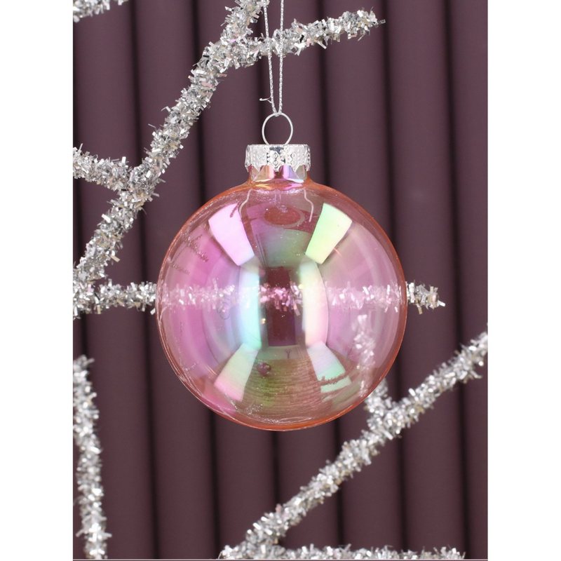 Gisela Graham Pink Clear Glass Bauble 8cm 02637 lifestyle