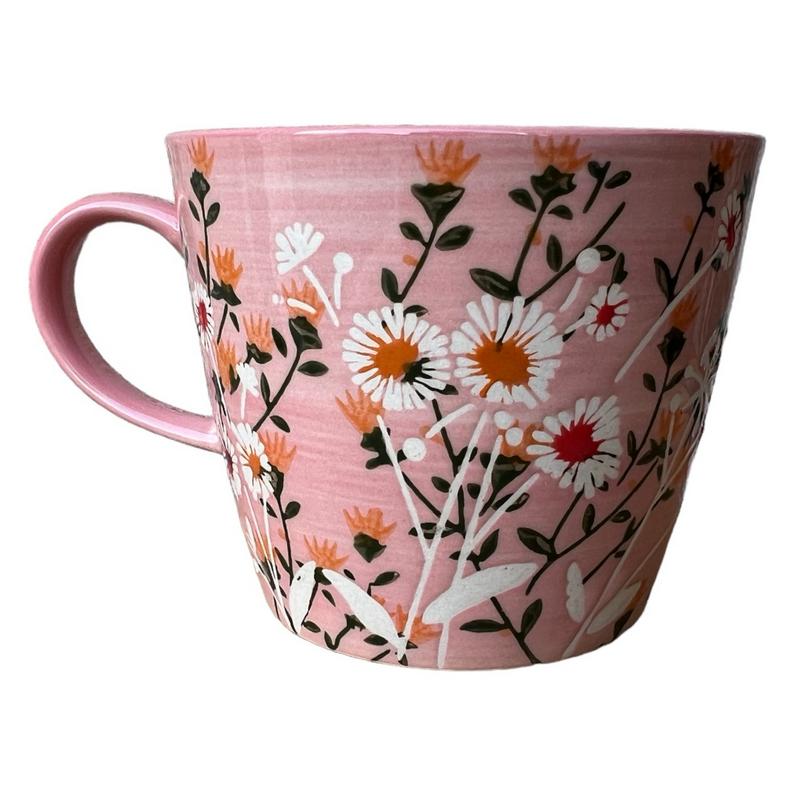 Gisela Graham Pink Wild Daisy Stoneware Mug 31840 rear