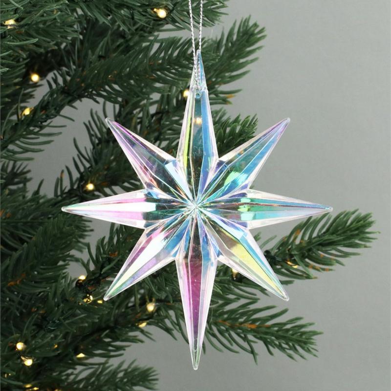Gisela Graham Rainbow Acrylic Bethlehem Star Decoration 17611 on tree