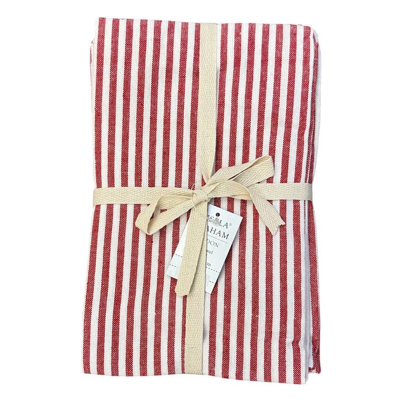 Gisela Graham Red Cotton Mix Stripe Tea Towel Pack 3 37576front