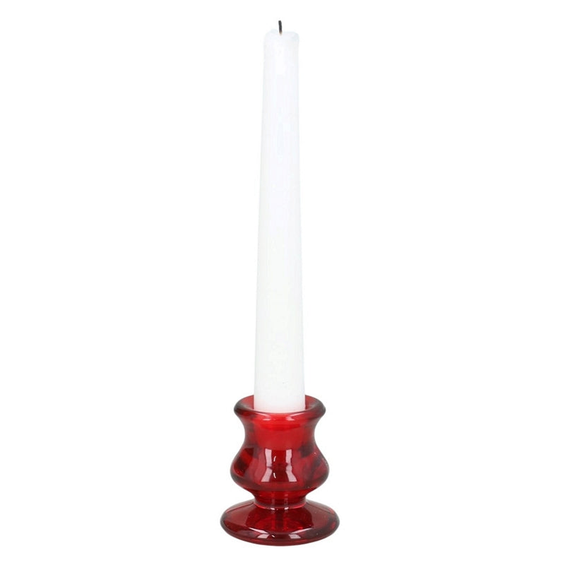 Gisela Graham Red Glass Short Candlestick 53087 with candle