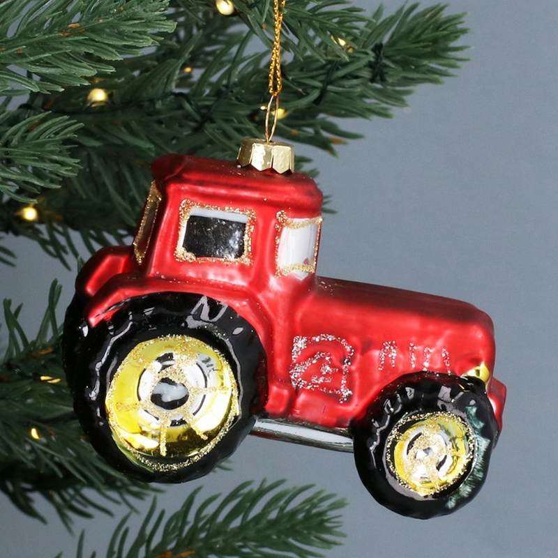 Gisela Graham Red Glass Tractor Decoration 02654 lifestyle