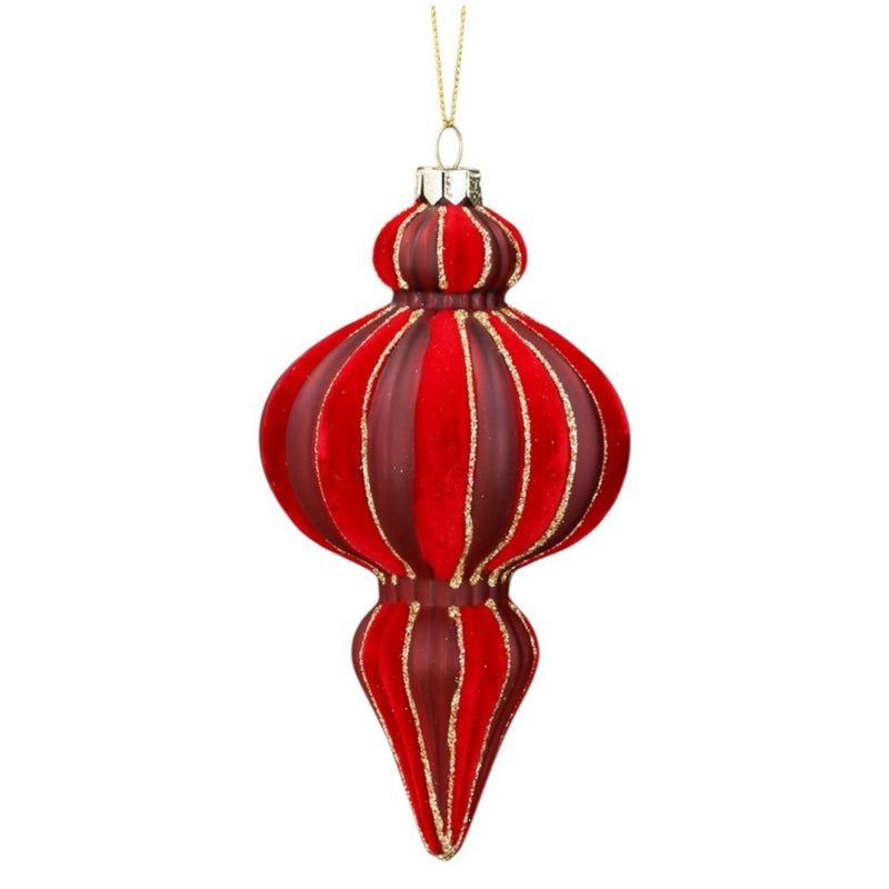 Gisela Graham Red Glass and Velvet Ogee Decoration 01220 front