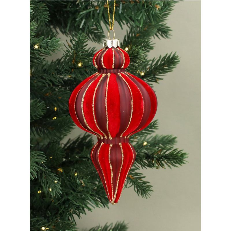 Gisela Graham Red Glass and Velvet Ogee Decoration 01220 on tree