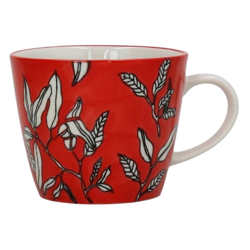 Gisela Graham Red Leafy Stoneware Mug 37609 front
