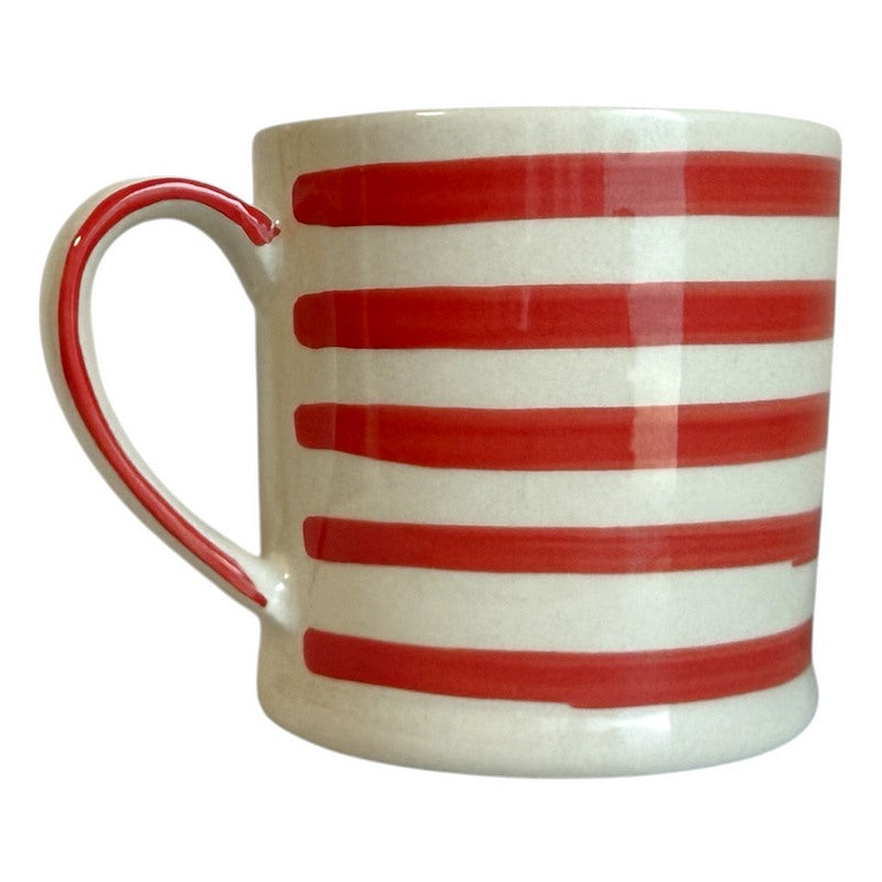 Gisela Graham Red Stripe Stoneware Mug 38552 REAR