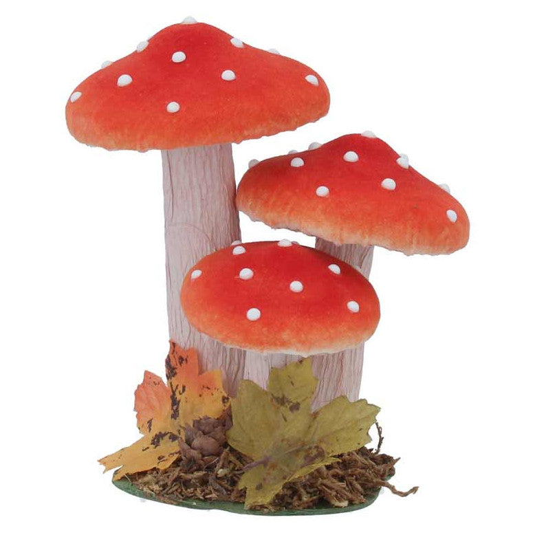 Gisela Graham Red Triple Flock Toadstool Ornament 35649