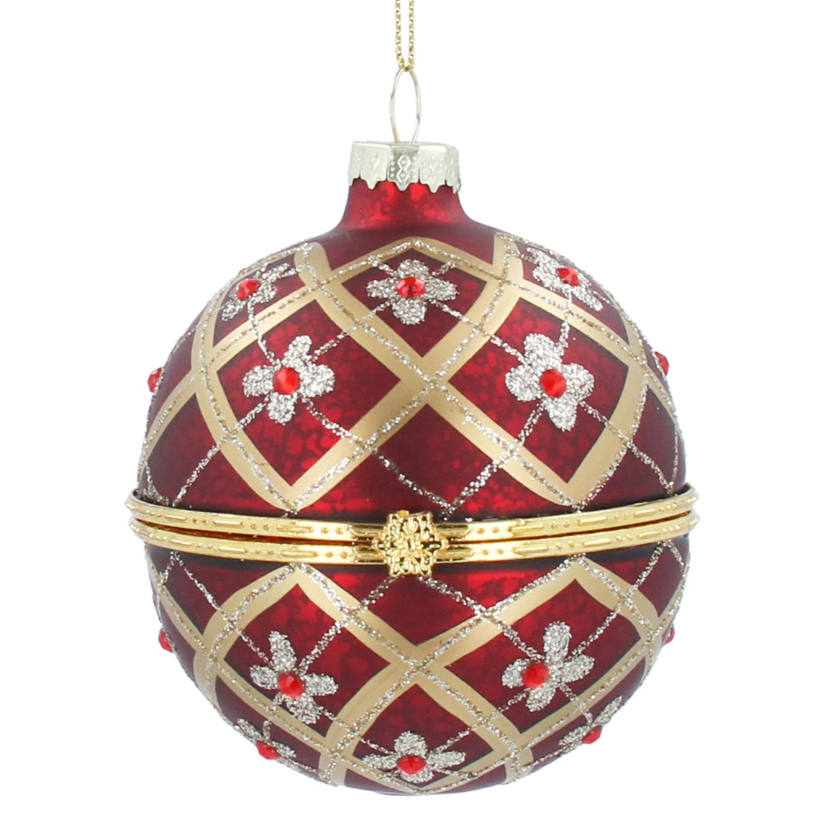 Gisela Graham Red & Gold Floral Trellis Opening Glass Bauble 01984 main