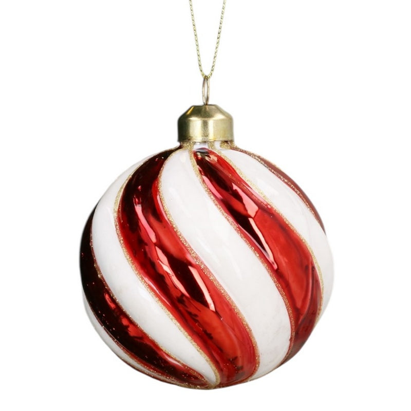 Gisela Graham Red & White Swirl Glass Ball Decoration 01037 front