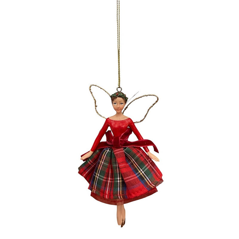 Gisela Graham Resin Fairy Tartan Skirt 13cm 11471 red front