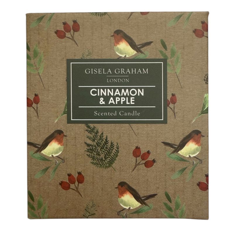 Gisela Graham Robin & Rosehips Boxed Cinnamon & Apple Candle Large 51675 front