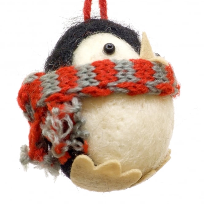 Gisela Graham Round Wool Penguin Decoration With Scarf 11625 main