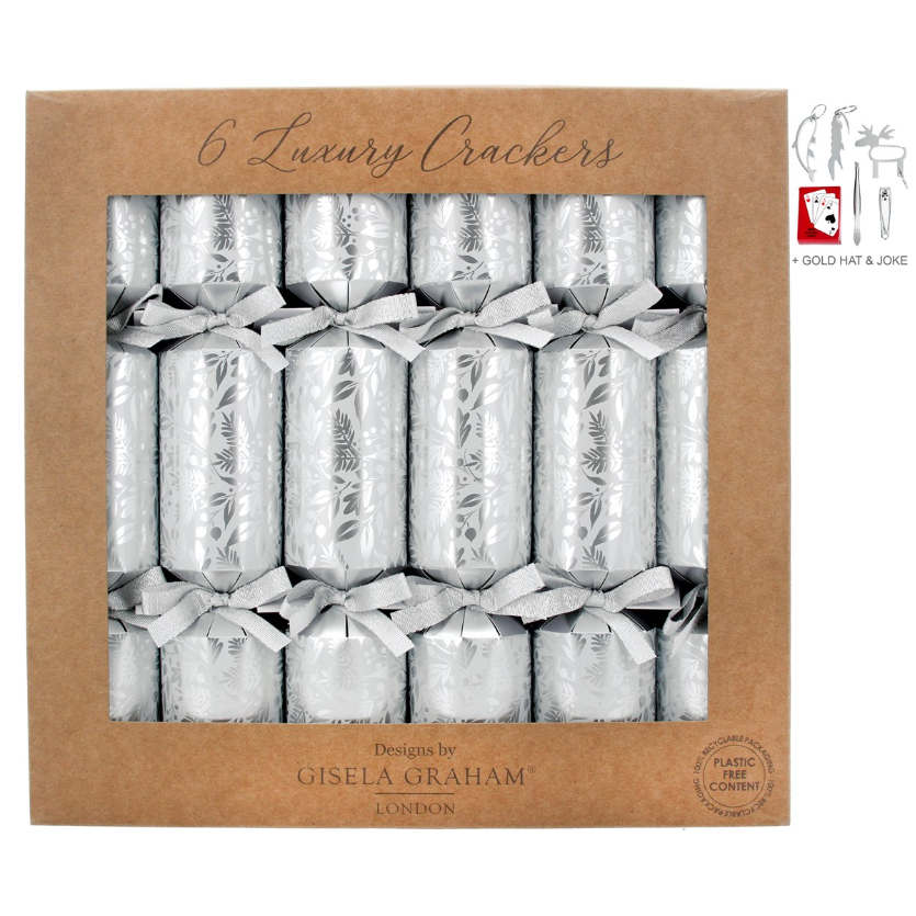 Gisela Graham Silver Floral Luxury Christmas Crackers 32025 main