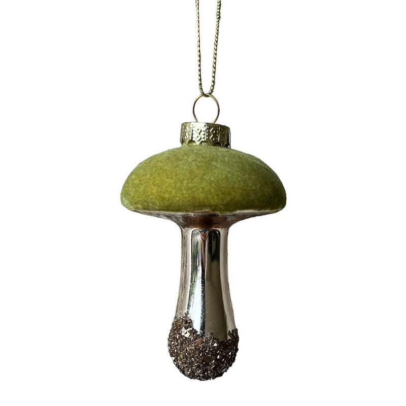 Gisela Graham Silver Glass & Green Flocked Toadstool Hanging Decoration 01995 main
