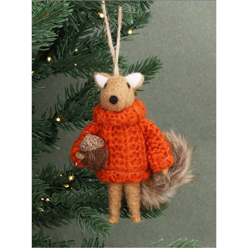 Gisela Graham Squirrel In Orange Jumper Decoration 16575 on tree
