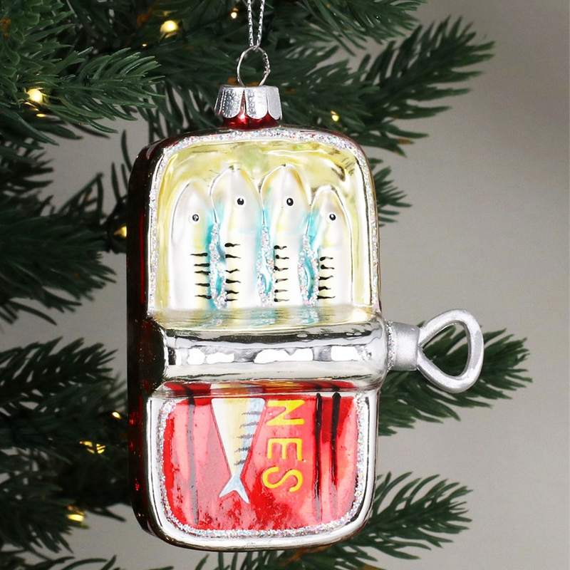 Gisela Graham Tin Of Sardines Glass Xmas Decoration 01689 lifestyle