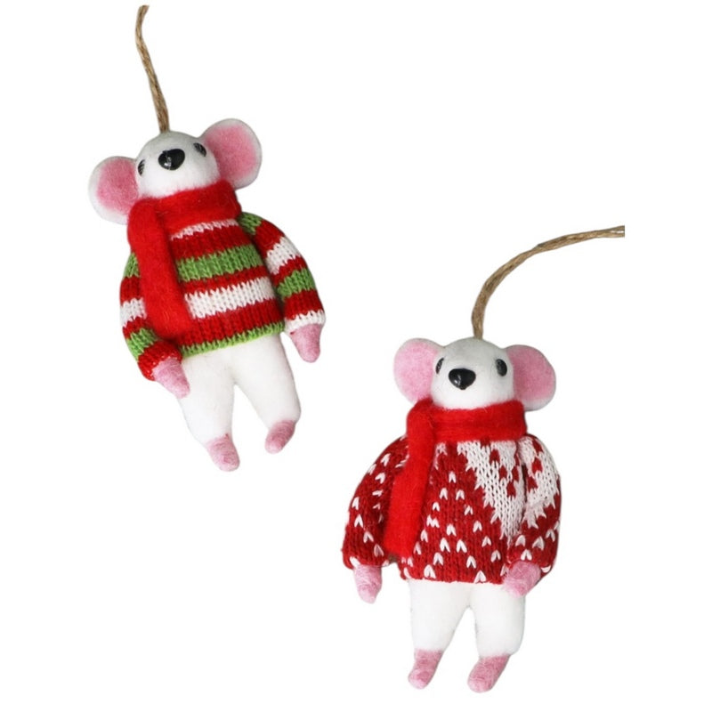Gisela Graham White Wool Mouse With Jumper Decoration 10267 main