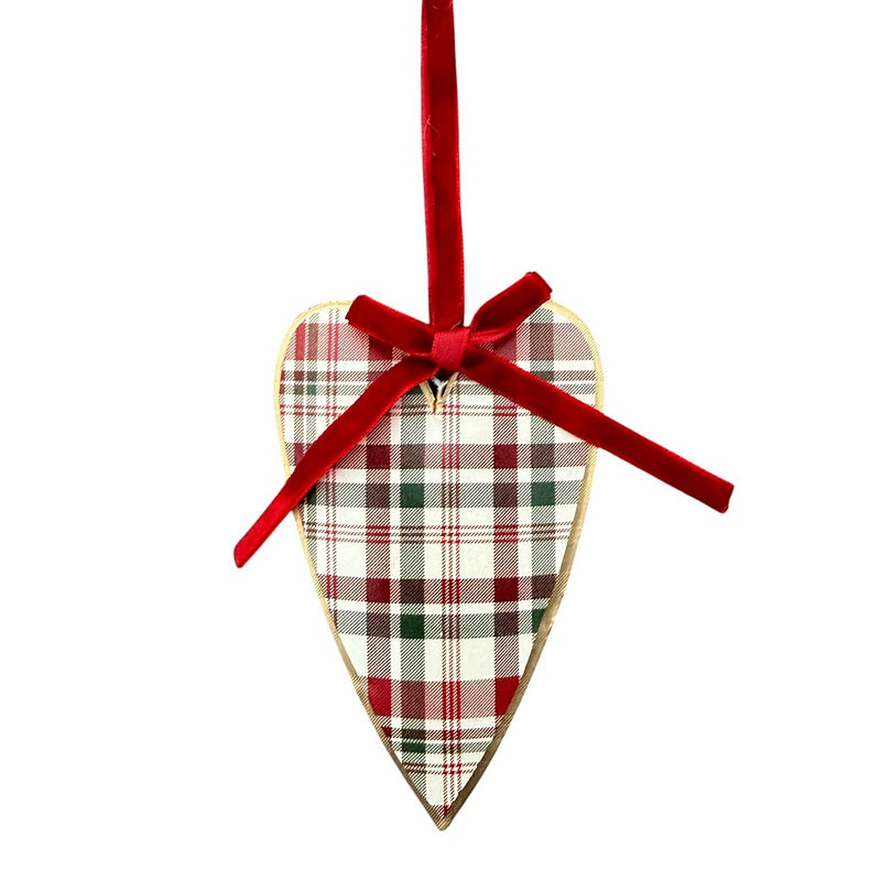 Gisela Graham Woodland Plaid Tin Decoration 11473 Heart