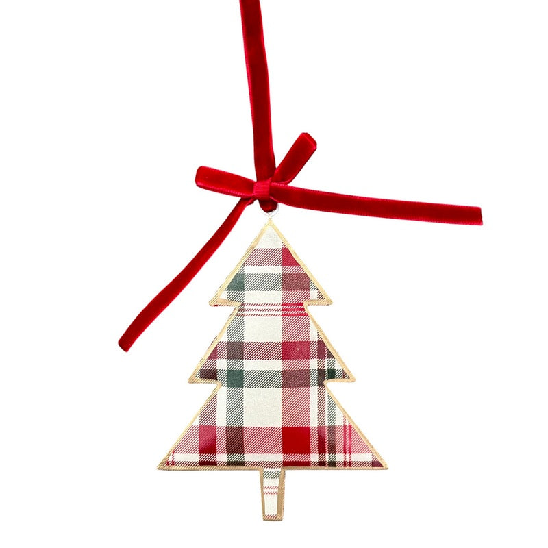 Gisela Graham Woodland Plaid Tin Decoration 11473 Christmas Tree