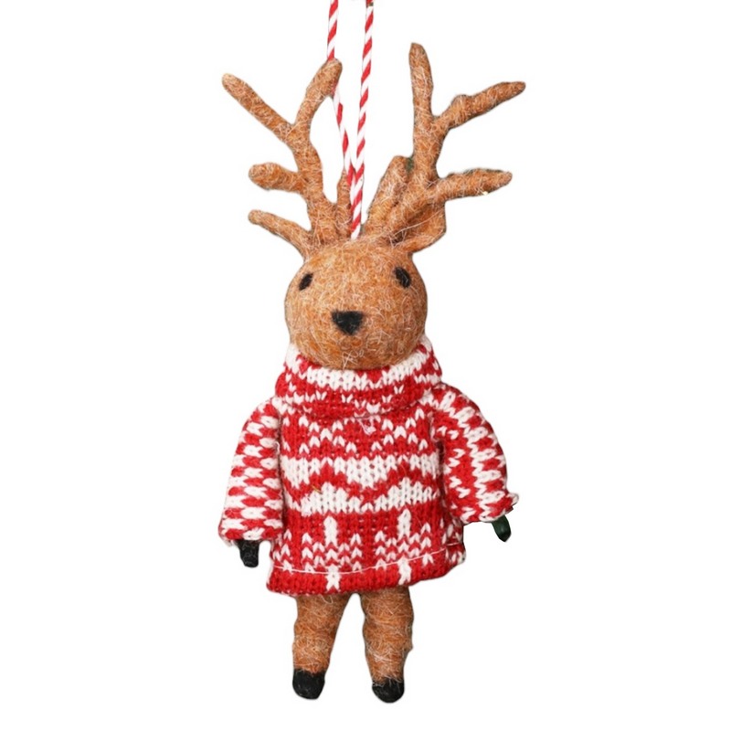 Gisela Graham Wool Reindeer With Scandi Dress Decoration 16532 front