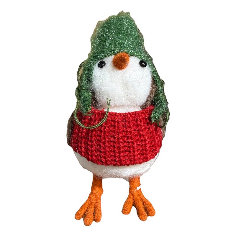 Gisela Graham Fabric Bird Ornament in Winter Outfit 38712 style 2 front