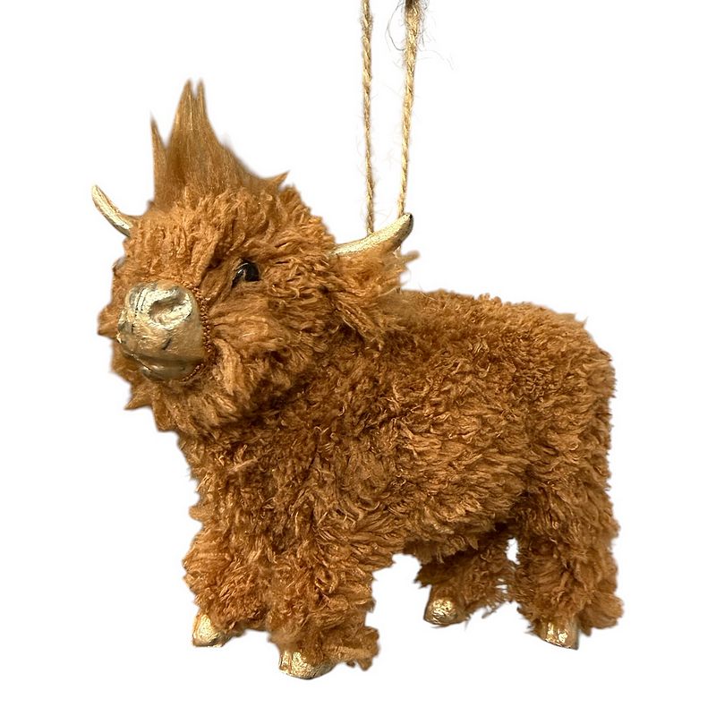 Gisela Graham Faux Fur Highland Cow Decoration 12167 front