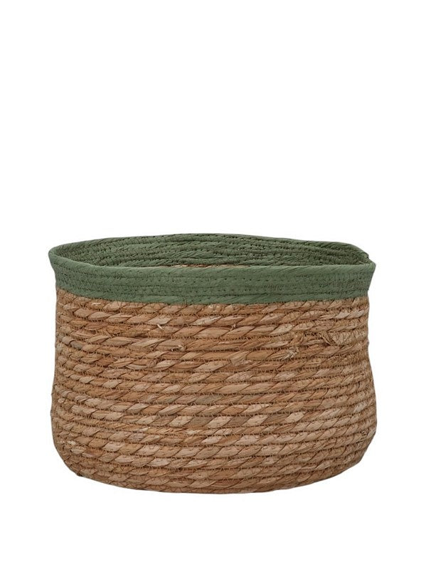 Gisela Graham Green Trim Natural Woven Lined Tub Basket Medium 35344B main