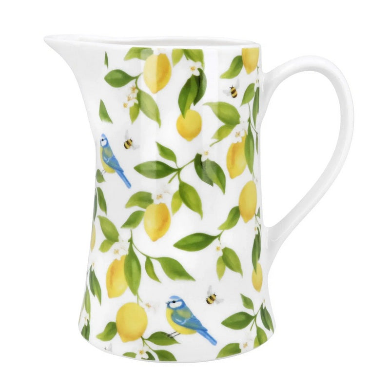 Gisela Graham Lemon & Blue Tits Bone China Jug Medium 80103 front