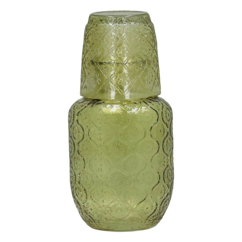Gisela Graham Olive Green Glass Daisy Water Carafe Set 35418 closed