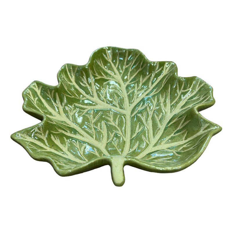 Green Earthenware Leaf Shape Dish large