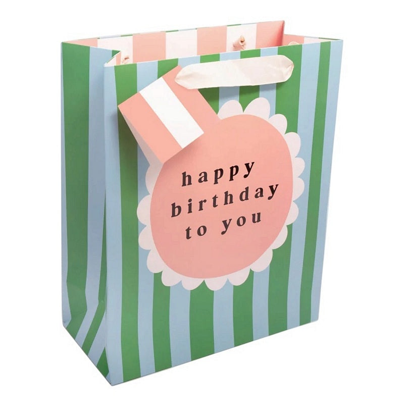 Green & Blue Stripe Birthday Large Gift Bag GBM807 front