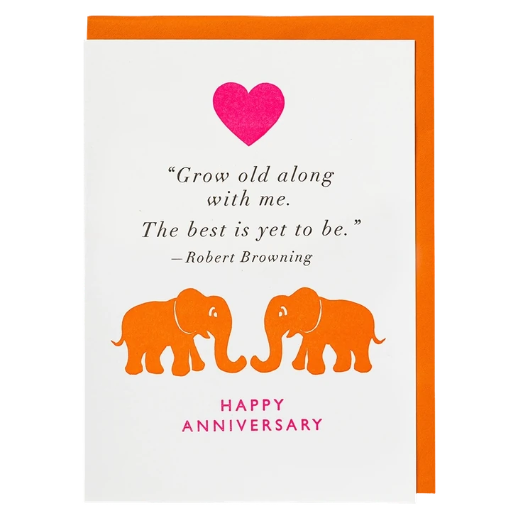 Grow Old Along With Me Anniversary Elephants Card QP696 front