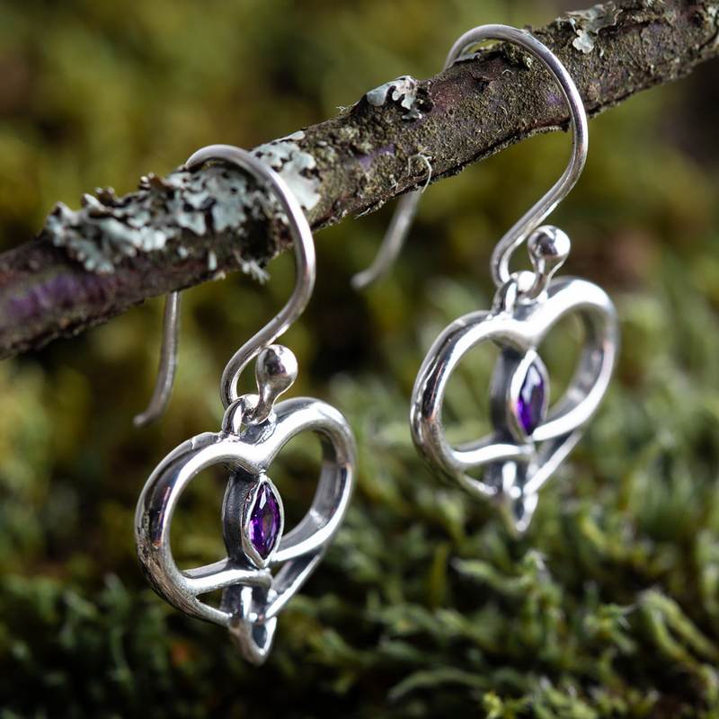 Hamilton & Young Jewellery Celtic Drop Earrings With Amethyst Stone HY2043 lifestyle