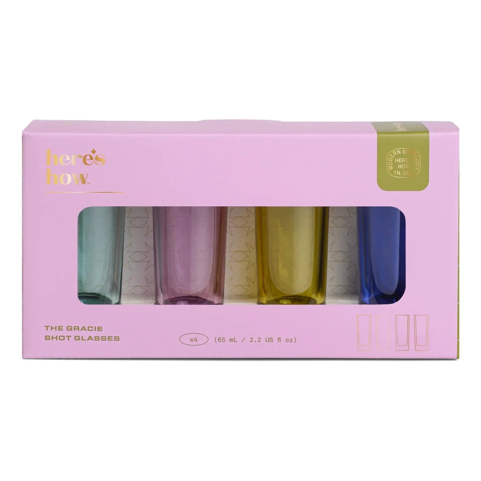 Here's How Gracie Coloured Shot Glasses Set of 4 HHC150 box front