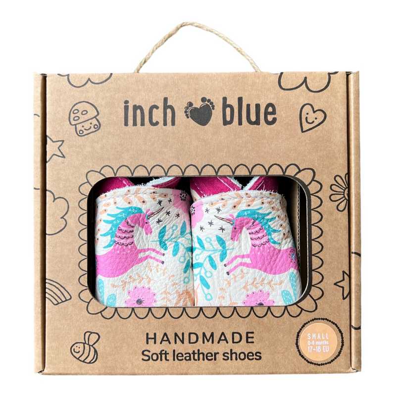 Inch Blue Unicorn Garden Leather Baby Booties 3965 in box