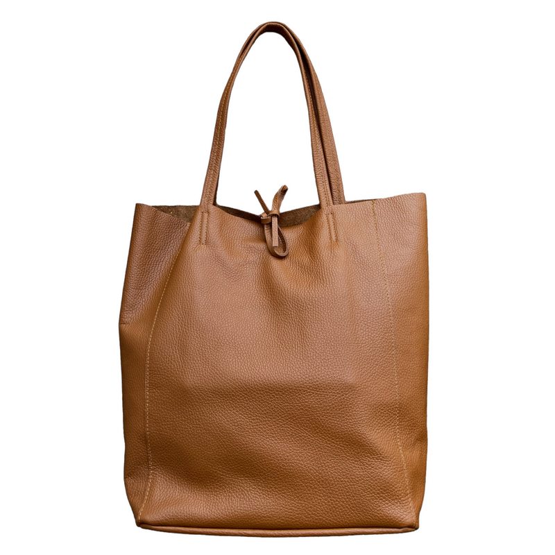 Italian Big Leather Tote in Dark Tan PL215 front