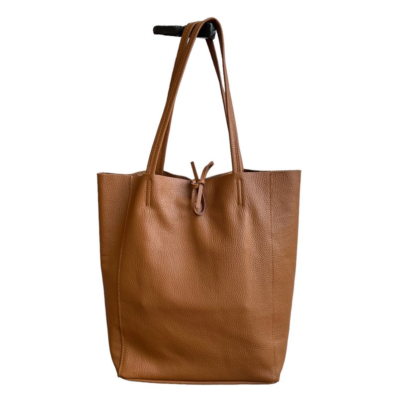 Italian Big Leather Tote in Dark Tan PL215 hanging