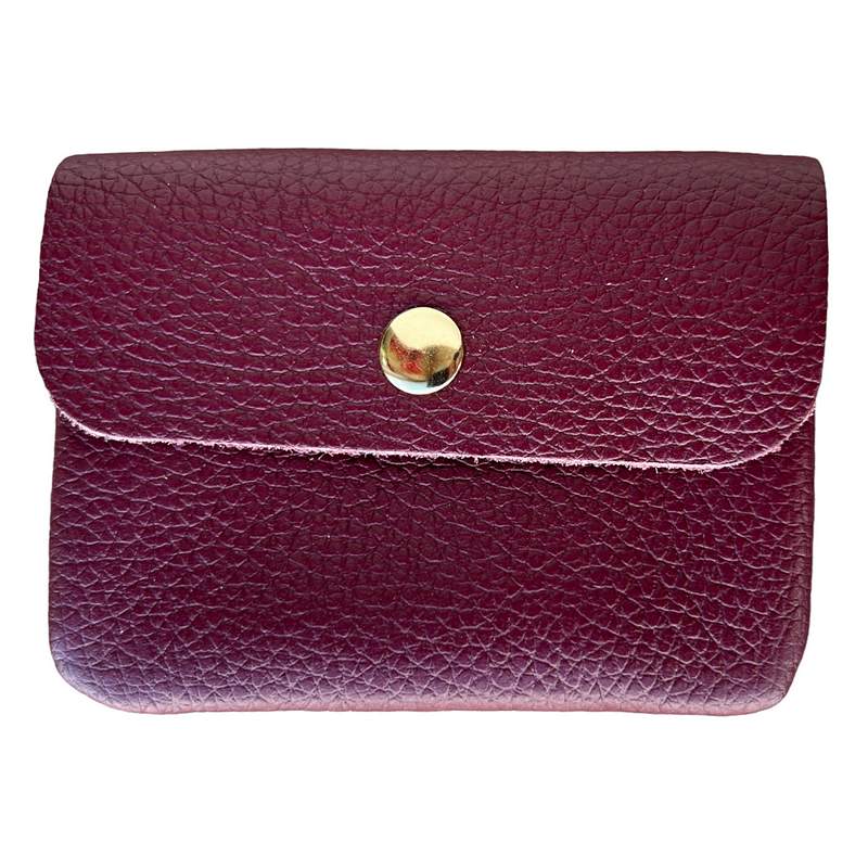 Italian Leather 3 Pocket Purse Red Plum PS461 front