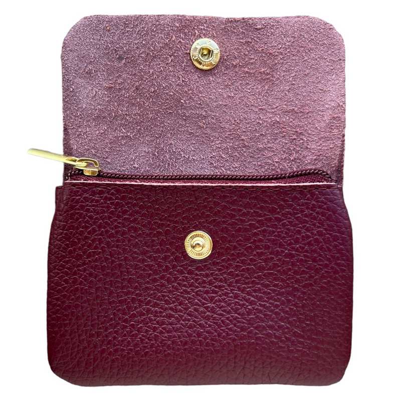 Italian Leather 3 Pocket Purse Red Plum PS461 open