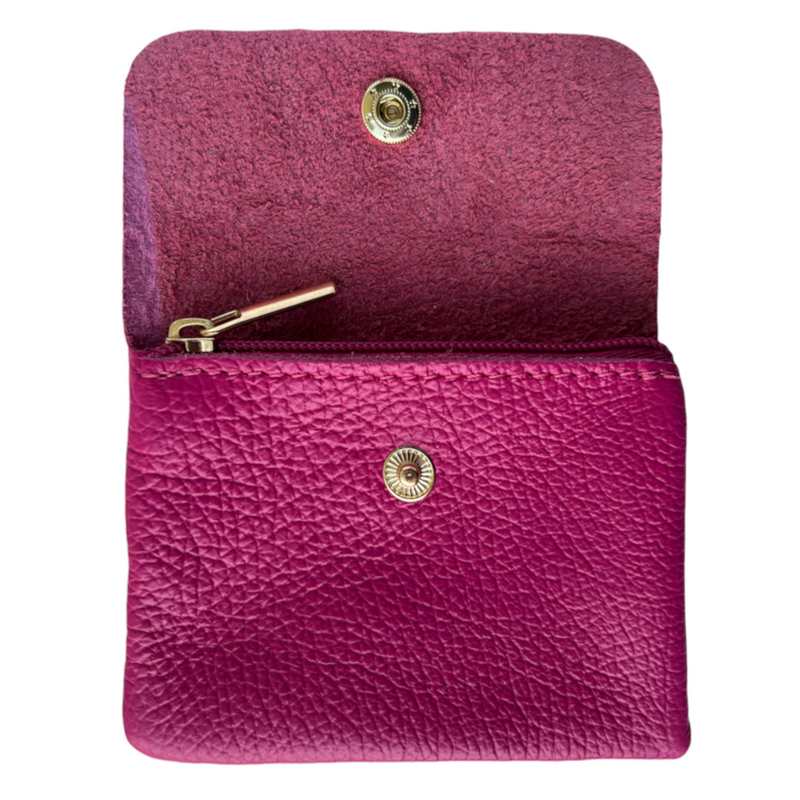 Italian Leather 3 Pocket Purse in Fuchsia open