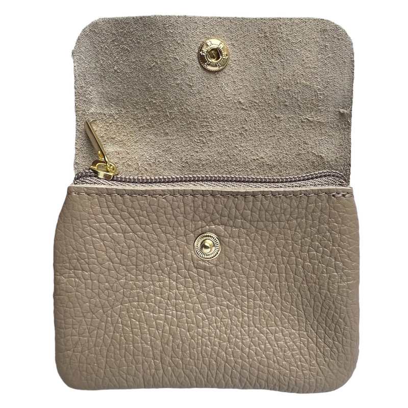 Italian Leather 3 Pocket Purse in Light Taupe PS461 open