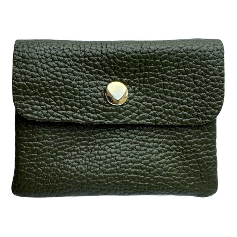 Italian Leather 3 Pocket Purse in Olive Green front