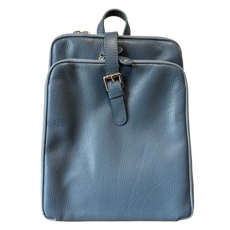 Italian Leather Backpack in Denim Blue front
