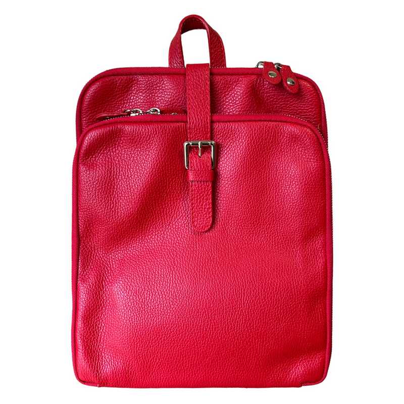 Italian Leather Backpack in Red front